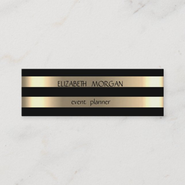 Cartão De Visita Mini Na moda Moderno Elegante, Dourado Strike, Preto (Frente)