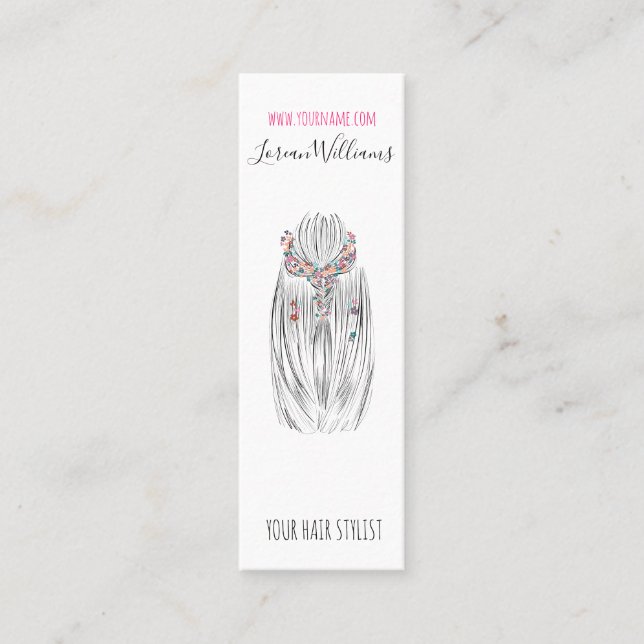Cartão De Visita Mini Na moda Pastel Hair Stylist Braid Hairstyle Flower (Frente)