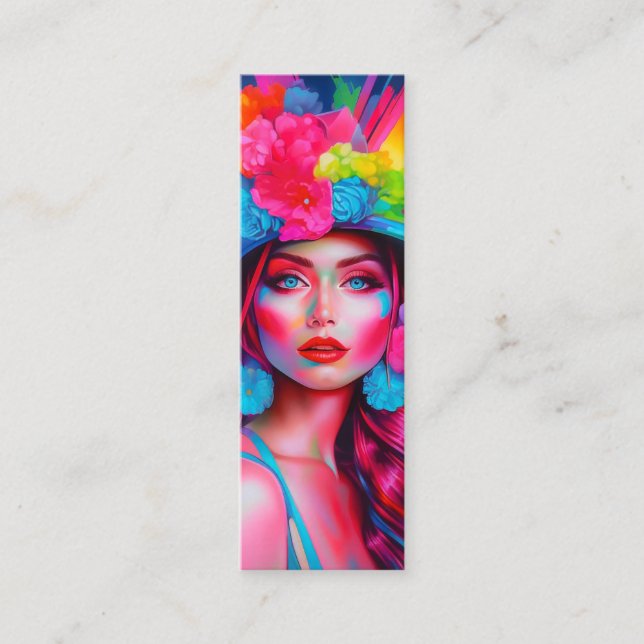 Cartão De Visita Mini Neon Fantasy Floral Portrait Bookmark (Frente)
