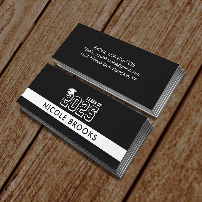 Cartão De Visita Mini Nome de Informações de Contato Classe de Graduação (Black Graduation Class of Contact Info Name Mini Business Card
)