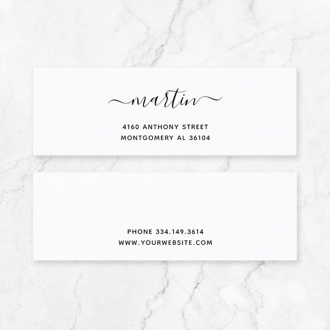 Cartão De Visita Mini Nome moderno manuscrito e endereço de devolução 08 (Timeless quiet luxury typography mini business card - modern minimalist small business stationary.)