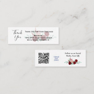Cartão De Visita Mini Obrigado Código de Desconto Floral QR Inserir