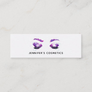 Cartão De Visita Mini Olhos Roxos Glamourosos e Sobrancelhas Aquarela 