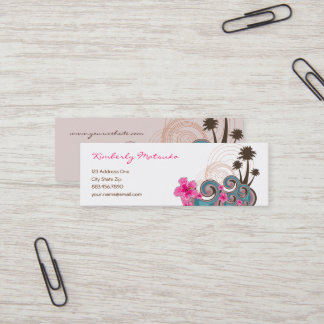Cartão De Visita Mini Ondas Tropicais Rosa Quente Hibiscus Beach Palm Tr