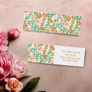 Cartão De Visita Mini Padrão Botânico Floral Bonito Rosa e Verde