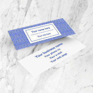 Cartão De Visita Mini Padrão de Quadrados com Meandro Grego Azul