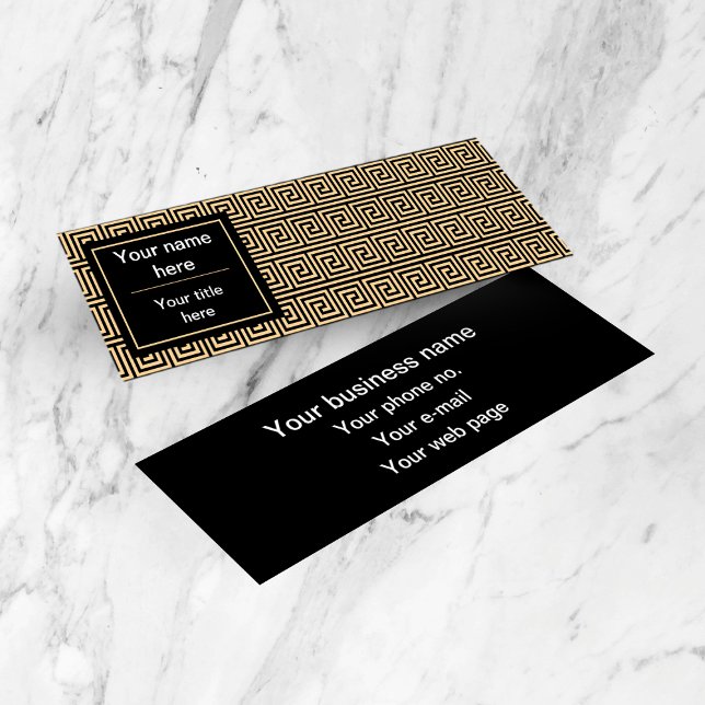 Cartão De Visita Mini Padrão dos Quadrados-Chave Gregos Meander Brown (Criador carregado)