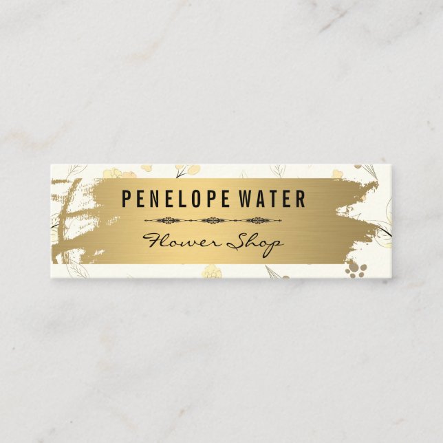 Cartão De Visita Mini Padrão Dourado de Flor Sem Costura (Frente)