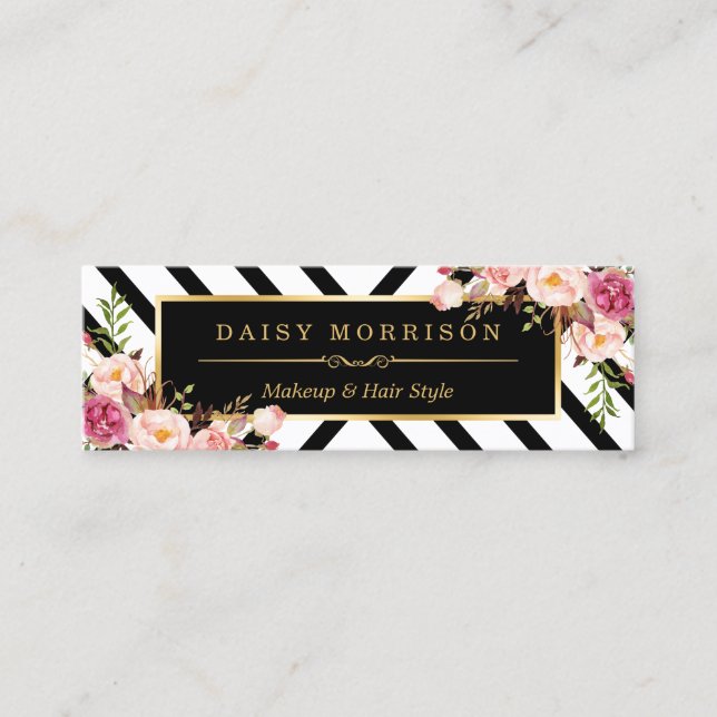 Cartão De Visita Mini Padrão Dourado de linha de Abstrato Floral de Beau (Frente)