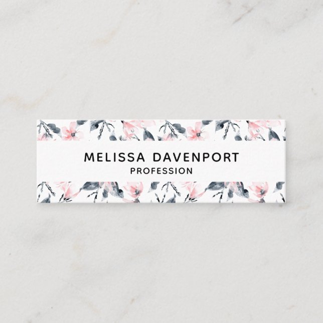 Cartão De Visita Mini Padrão Floral de Aquarela Rosa e Cinza (Frente)