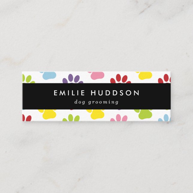 Cartão De Visita Mini Padrões De Patas, Cachorro, Cachorro-Walker, Compr (Frente)