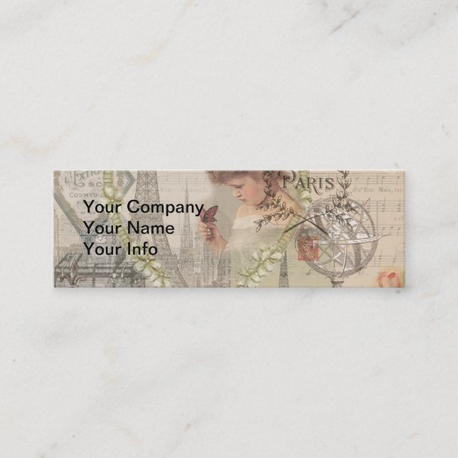 Cartão De Visita Mini Paris France Bonito Girl Eiffel (Frente)