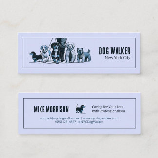 Cartão De Visita Mini paseador de perros mascotas vintage 1920 azul