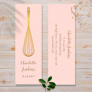Cartão De Visita Mini Patisserie Chef Rosa Bege Batedeira Dourada