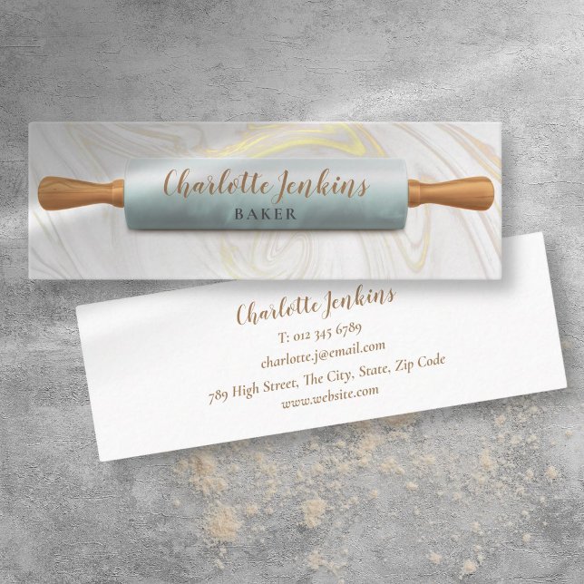 Cartão De Visita Mini Patisserie Marble Swirls Rolling Pin Paery Chef (Patisserie Marble Swirls Rolling Pin Pastry Chef Mini Business Card)