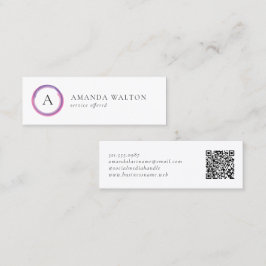 Cartão De Visita Mini Pink and Purple Monogram QR Code Modern