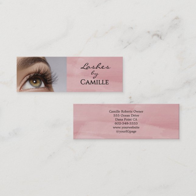 Cartão De Visita Mini Pink Black Script Photo Lashes Mini Business Card (Frente/Verso)