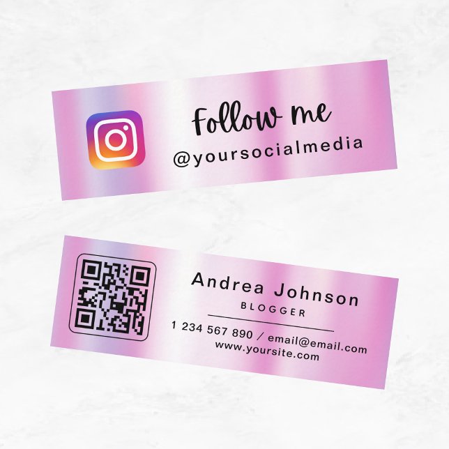 Cartão De Visita Mini Pink Holographic Follow Me Mini Card (Criador carregado)