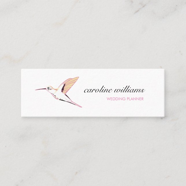 Cartão De Visita Mini Pink yellow hummingbird illustration elegant chic (Frente)