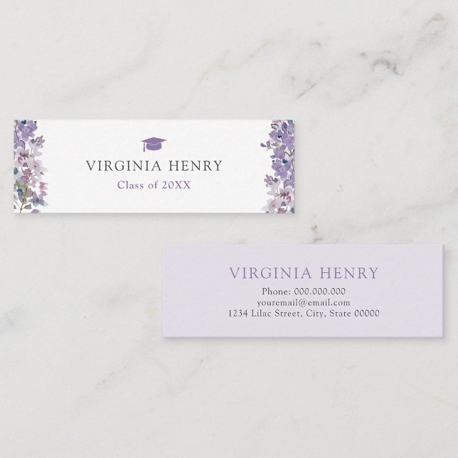 Cartão De Visita Mini Placa de nome do Formando Elegante (Elegant Lilac Graduate Name Card by Painted Paperie
)
