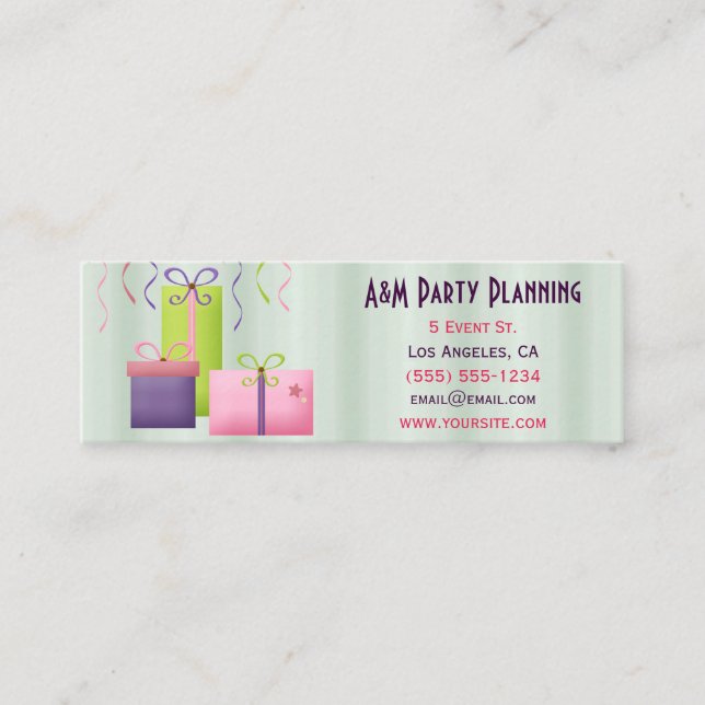 Cartão De Visita Mini Planejador do partido dos presentes (Frente)