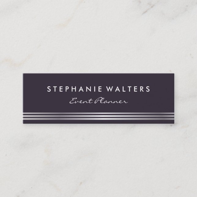 Cartão De Visita Mini Prata e púrpura metálicos simples modernos (Frente)
