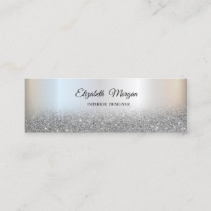 Cartão De Visita Mini Prata Glitter Ombre Elegante Profissional