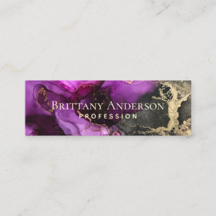 Cartão De Visita Mini Preto Roxo Eetéreo e Abstrato Dourado Personaliza