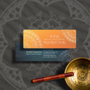 Cartão De Visita Mini Professor de Meditação Yoga Modern Orange Dourada 