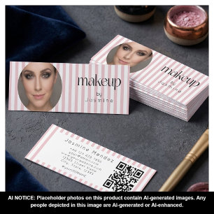 Cartão De Visita Mini Profissional de Beleza Listras Finas MUA Foto Qr