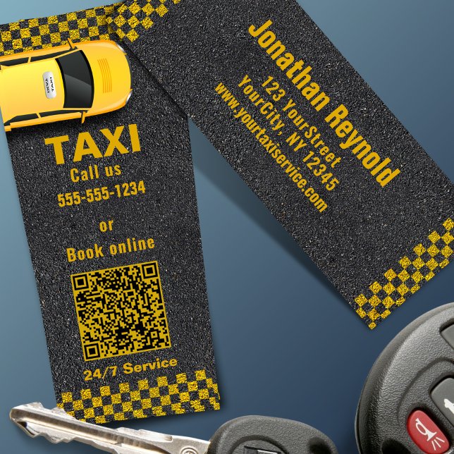 Cartão De Visita Mini QR Code Yellow Taxi Company Business Service (Criador carregado)