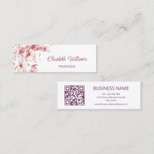 Cartão De Visita Mini QR Código cor-de-rosa Flores de Boho Branco