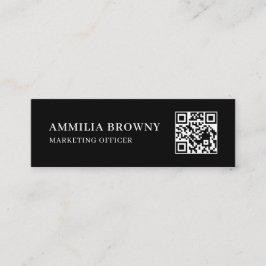Cartão De Visita Mini QR Preto Escaneável | Design de Contato Moderno Mi