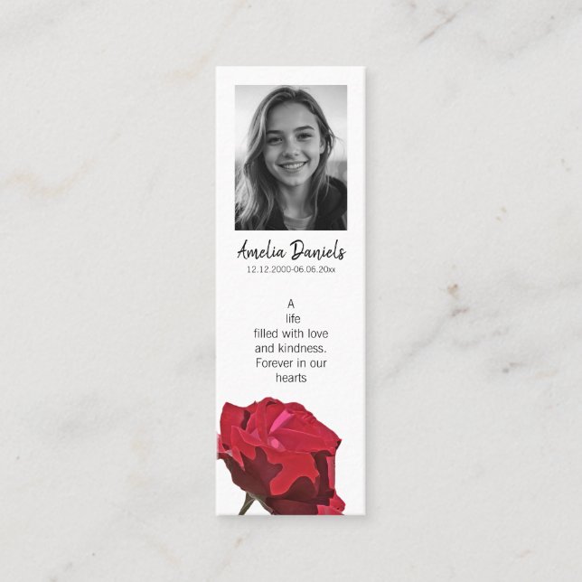 Cartão De Visita Mini Red Rose Funeral Mini Bookmark Card (Frente)