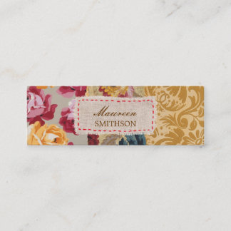 Cartão De Visita Mini Retalhos florais do tecido (ouro) personalizados