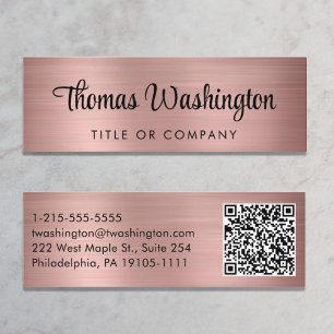 Cartão De Visita Mini Rosa Na moda de Código QR Profissional Dourado
