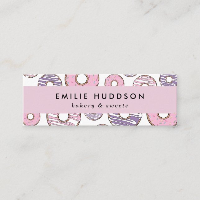 Cartão De Visita Mini Rosquinhas rosa, Rosquinhas roxas, Compro de bolos (Frente)