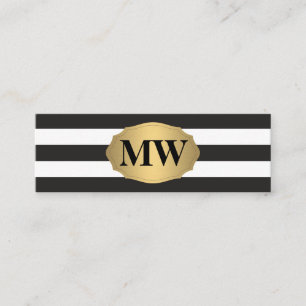 Cartão De Visita Mini Rótulo Dourado Metálico Black White Strips Monog