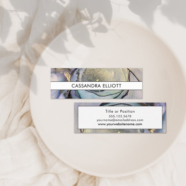 Cartão De Visita Mini Roxo Azul e Tinta Álcool Dourada Arte Líquida (Criador carregado)