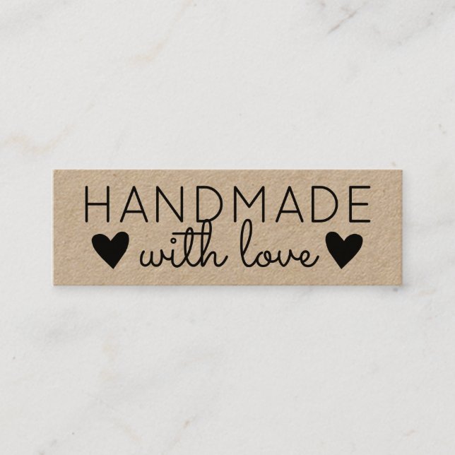 Cartão De Visita Mini Rustic Handmade with Love Black Hearts Kraft Paper (Frente)