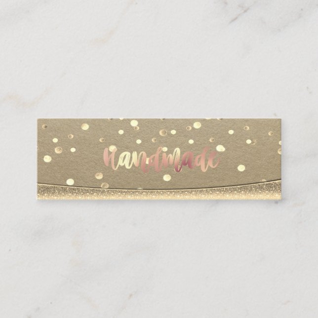 Cartão De Visita Mini Rustic Kraft, Confetti Dourado, artesanal (Frente)