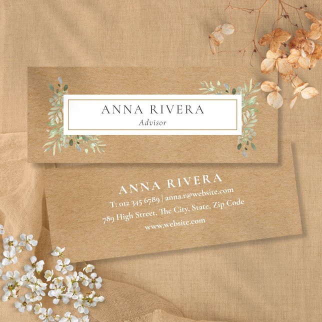 Cartão De Visita Mini Rustic Kraft Watercolor Greenery Professional (Rustic Kraft Watercolor Greenery Professional Mini Business Card)