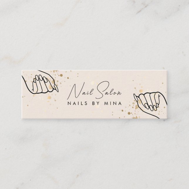 Cartão De Visita Mini Salão das unhas dos Speck Dourados Neutros (Frente)
