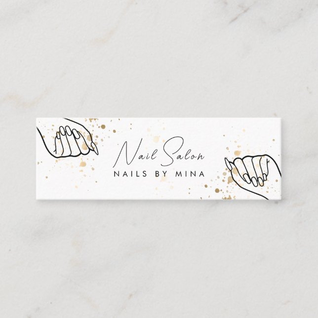 Cartão De Visita Mini Salão de unhas de Speck Dourados brancos (Frente)