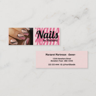 Cartão De Visita Mini Salo de Unhas Foto Moderno Rosa Bege Preto Ousado