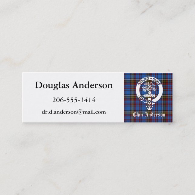 Cartão De Visita Mini Scottish Clan Anderson Crest & Tartan (Frente)