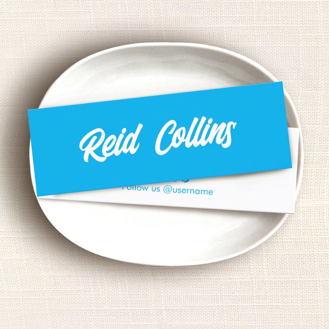 Cartão De Visita Mini Script Azul de Cobalto Moderno (Criador carregado)