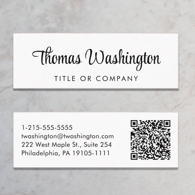 Cartão De Visita Mini Script de Na moda de código QR profissional (Criador carregado)