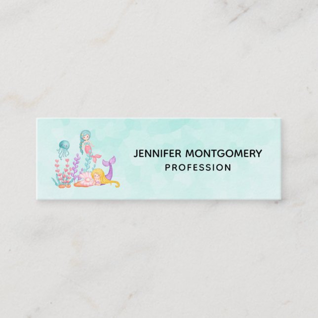 Cartão De Visita Mini Sereias e medusas sob a aquarela marítima (Frente)