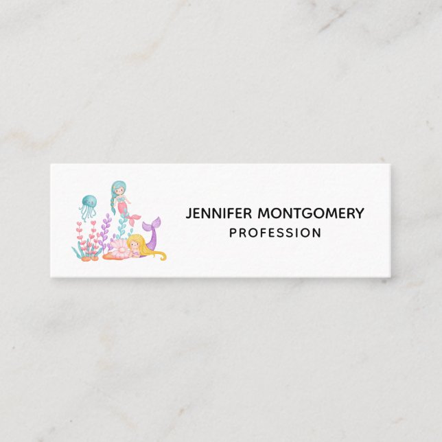 Cartão De Visita Mini Sereias e medusas sob o mar Aquarela Mini (Frente)